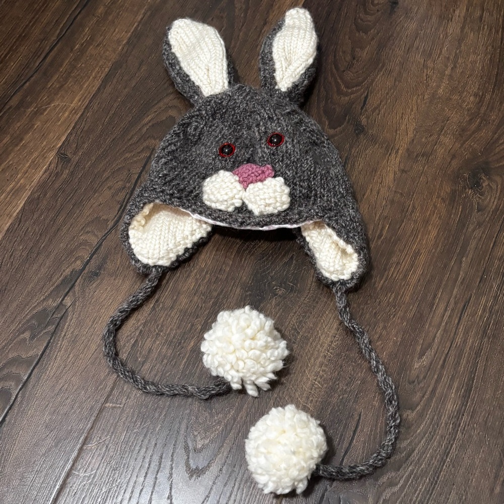 Wool with flannel lining Gray and White Bunny Ear Hat